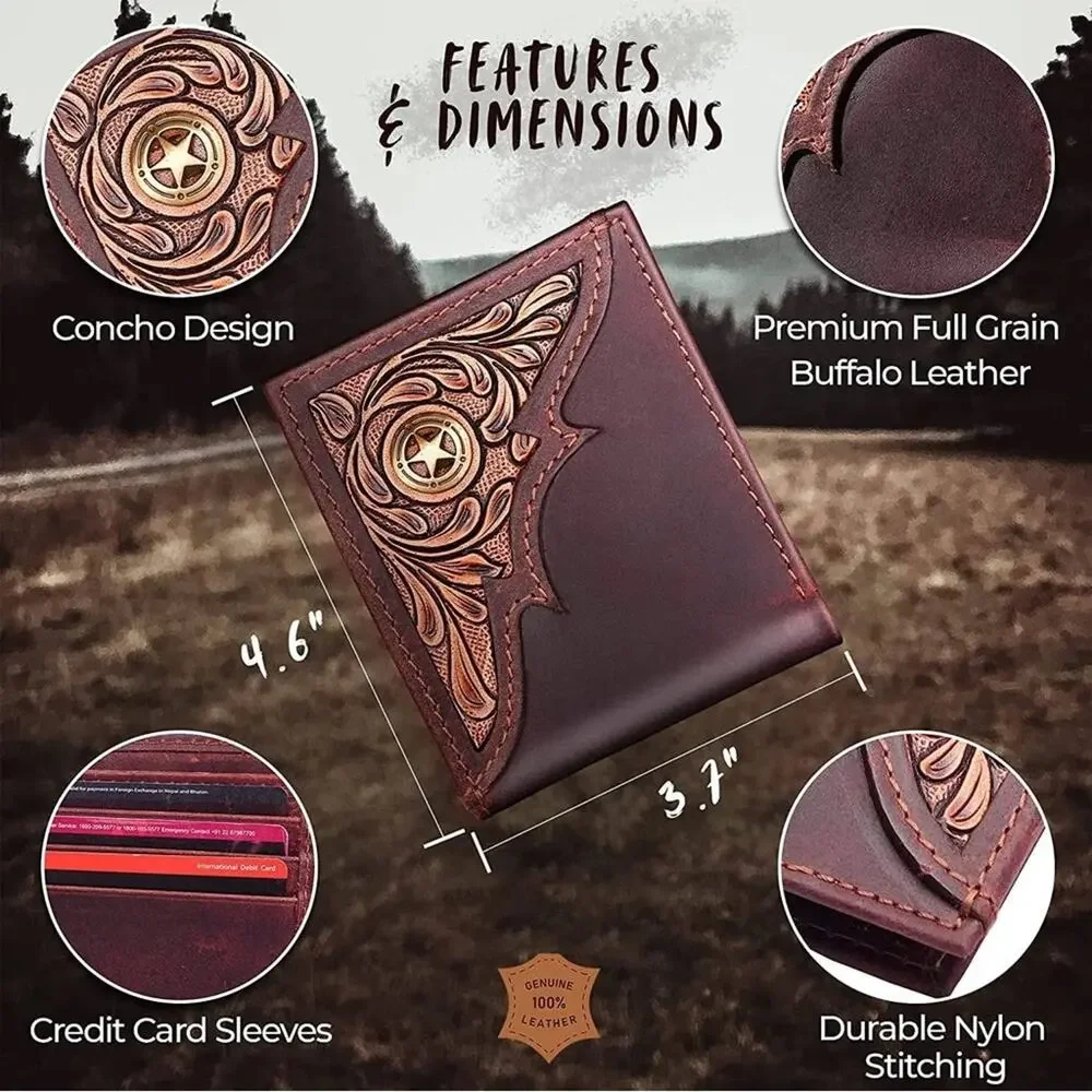 NWT RAWHYD Leather Raw HYD Rfid Wallet for with Star Concho Western Wallet